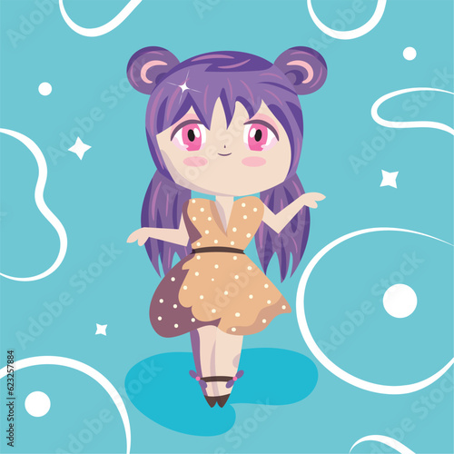 Isolated colored cute chibi female anime children hand drawn character Vector