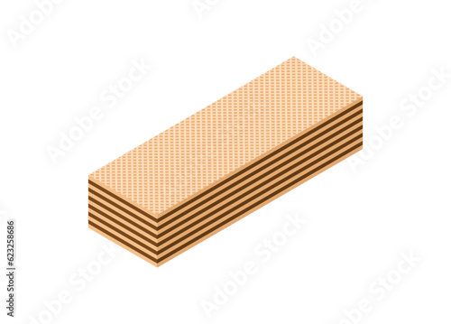 Chocolate cream wafer in isometric view. Simple flat illustration.
