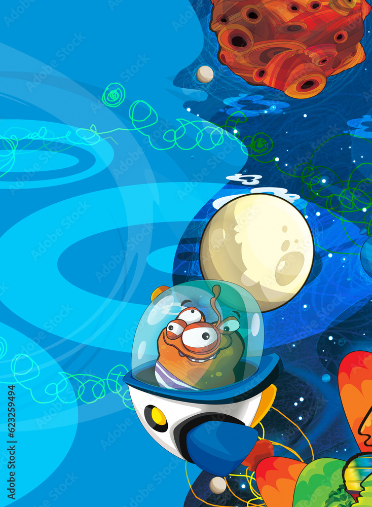 Fototapeta premium Cartoon funny colorful scene of cosmos galactic alien ufo isolated illustration for children