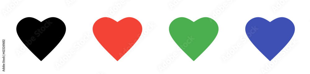 black red green blue or rgb love colored icon, heart shape icon set 