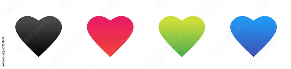 black red green blue gradient heart shape or love icon set