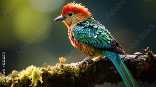 Resplendent Quetzal, Pharomachrus mocinno, Savegre in Costa Rica, with green forest in background. Magnificent sacred green and red bird. Birdwatching in jungle. photo