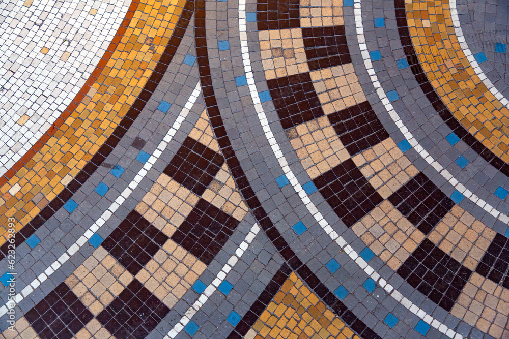 Detail from a mosaic pavement with a circular design in Paris Detail from a mosaic pavement with a circular design in Paris