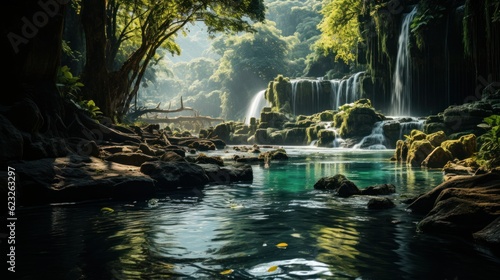 Panoramiczna piękna głęboka lasowa siklawa w Tajlandia