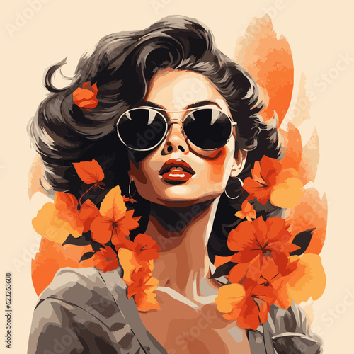beautiful black wearing sun glasses woman fall vibes poster type style