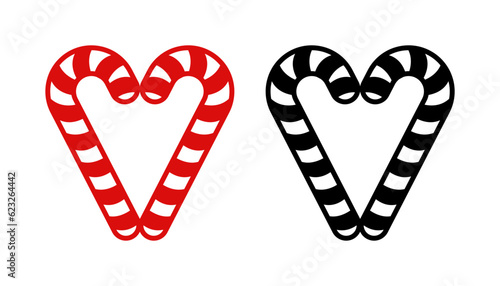 Candy cane icon, illustration. Christmas peppermint candy cane heart.