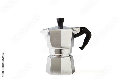 Typical Italian coffee pot or moka in aluminum on white