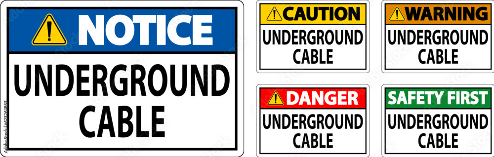 Danger Sign Underground Cable On White Bacground