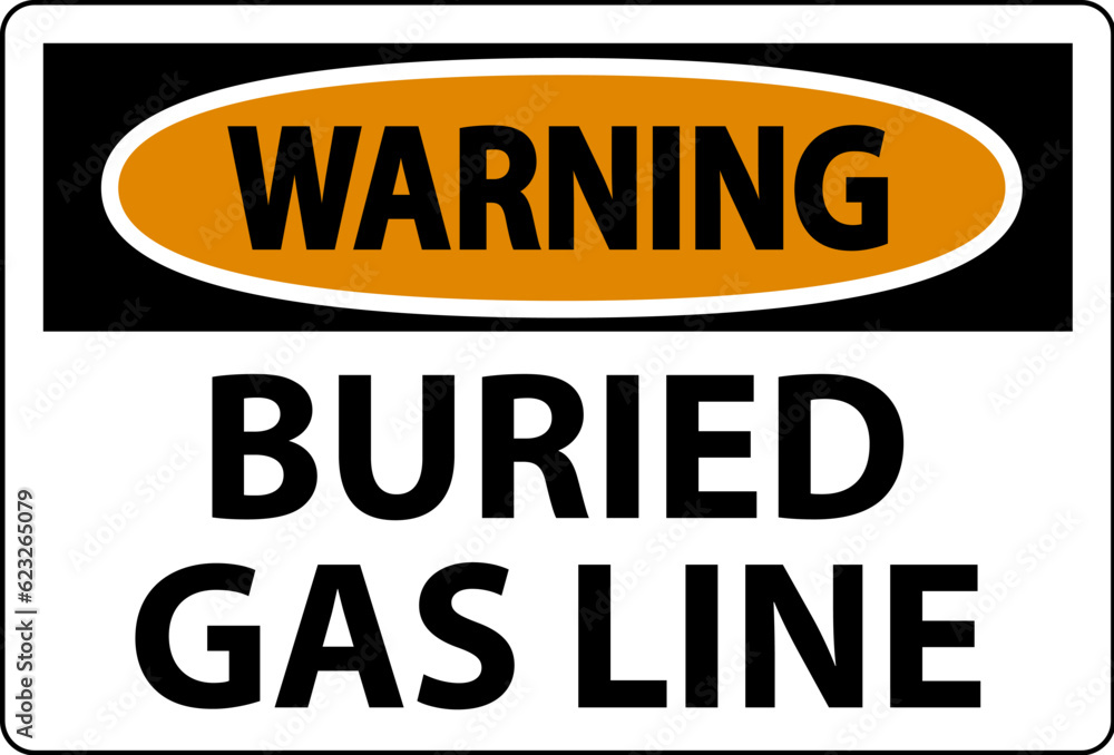 Warning Sign Buried Gas Line On White Background