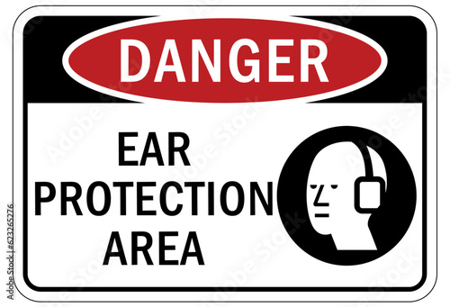 Ear protection area sign and labels