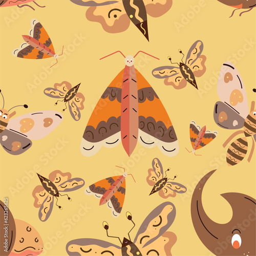 Seamless pattern background with insect sketch characters Vector