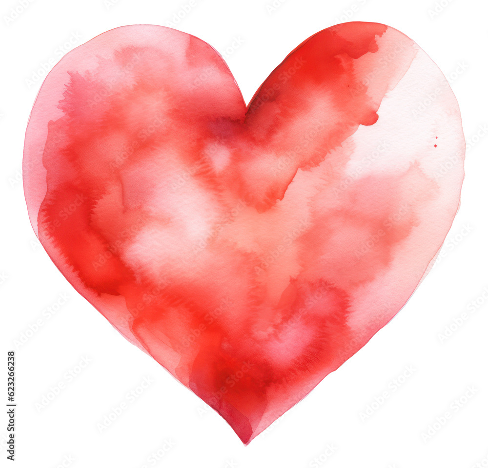 Watercolor drawing of a red heart isolated.