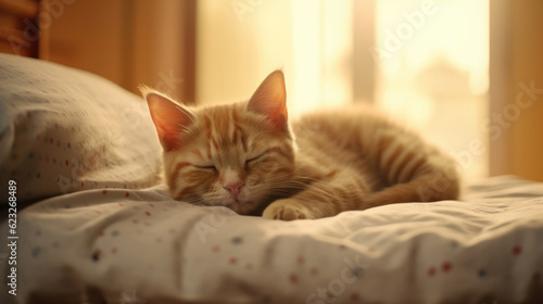 A adorable cat sleeping on bed © didiksaputra