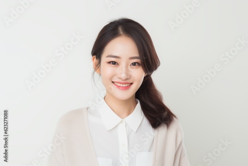 Portrait of beautiful young asian woman smile and happy on white background.