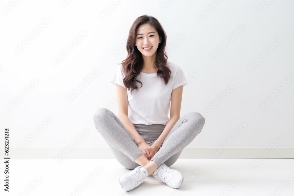 Portrait of beautiful asian woman sitting on floor and smiling. Portrait of beautiful asian woman sitting on floor and smiling.