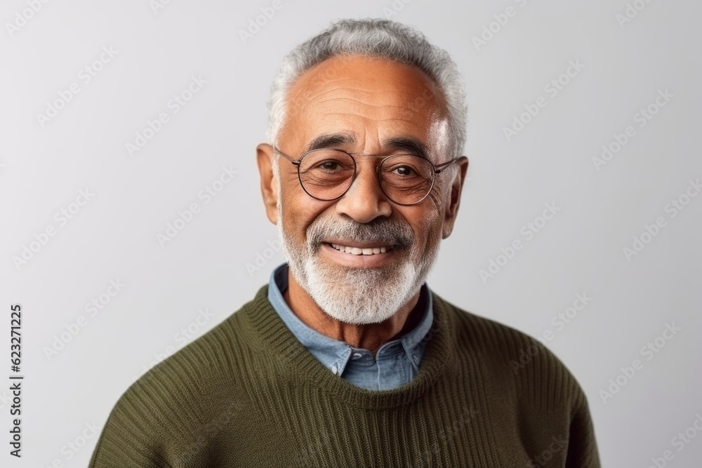 Portrait of a smiling Indian senior man in eyeglasses looking at camera Portrait of a smiling Indian senior man in eyeglasses looking at camera