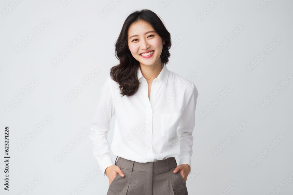 Portrait of a happy young asian businesswoman standing over white background Portrait of a happy young asian businesswoman standing over white background