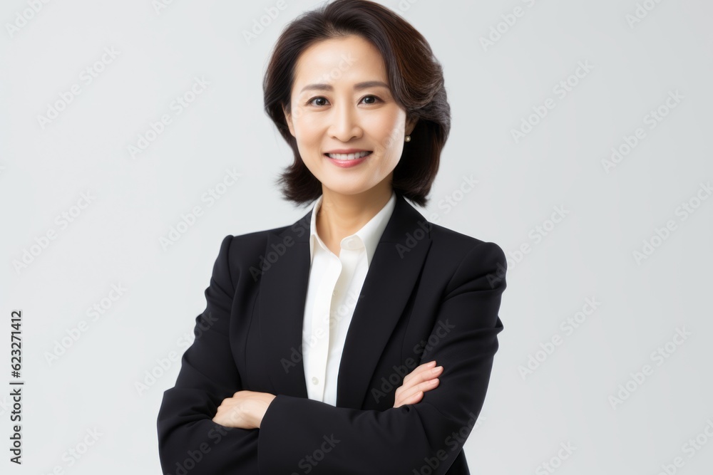 Portrait of a smiling businesswoman standing with arms crossed isolated on a white background Portrait of a smiling businesswoman standing with arms crossed isolated on a white background
