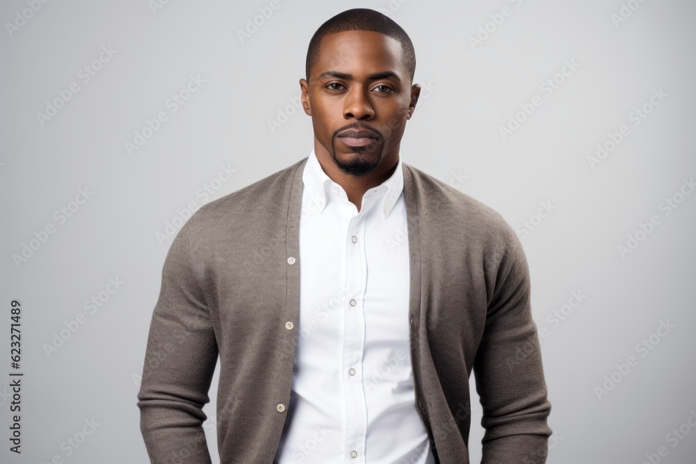 Serious african american man looking at camera over gray background Serious african american man looking at camera over gray background