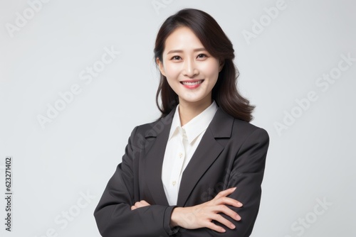Portrait of a young businesswoman smiling isolated on a white background