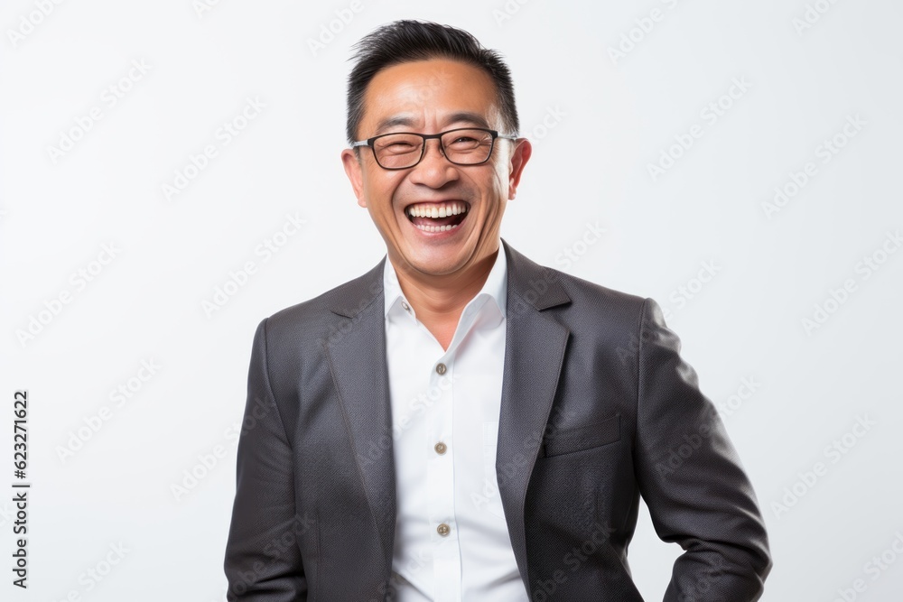 Portrait of a happy asian business man laughing on white background Portrait of a happy asian business man laughing on white background