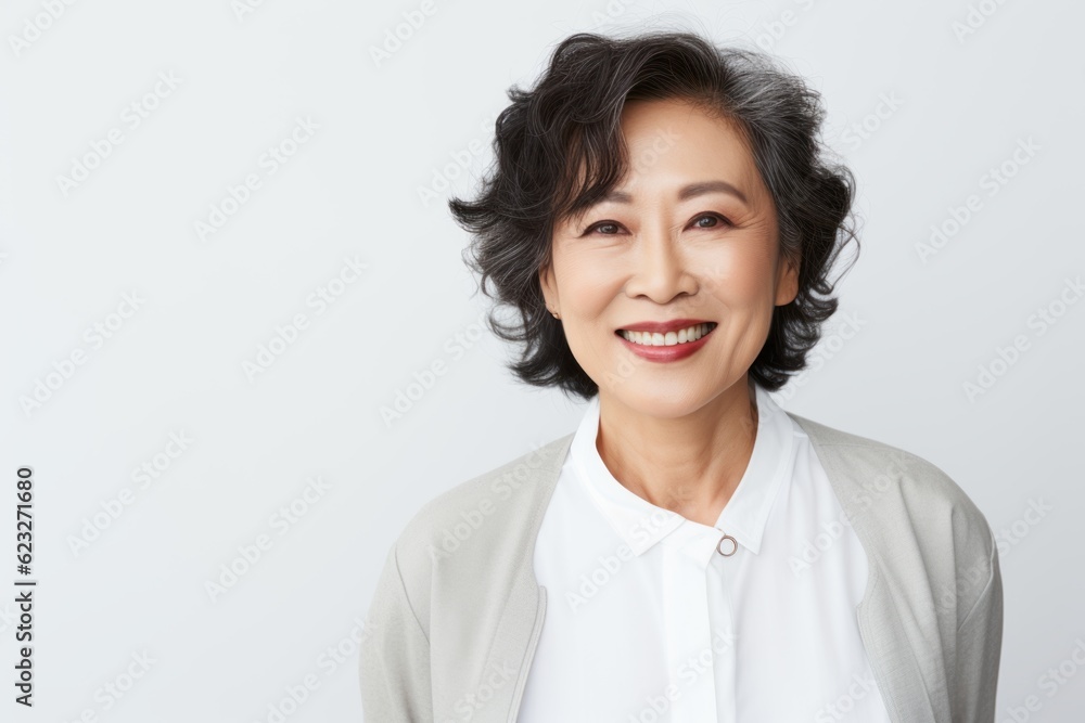 Portrait of a happy senior asian businesswoman smiling over white background Portrait of a happy senior asian businesswoman smiling over white background