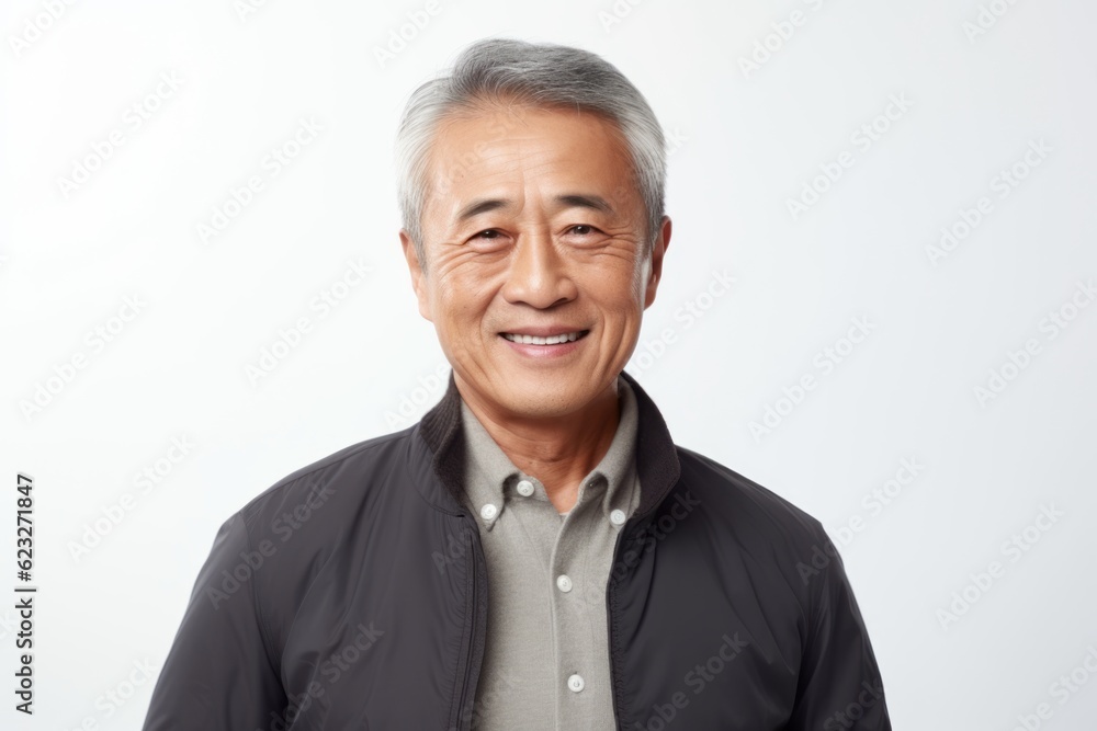 Portrait of a happy asian senior man smiling against white background Portrait of a happy asian senior man smiling against white background