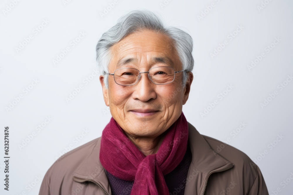 Portrait of happy senior asian man wearing glasses and red scarf Portrait of happy senior asian man wearing glasses and red scarf