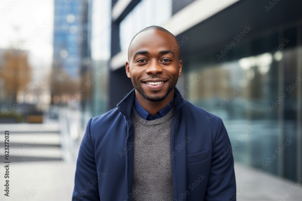 Fototapeta premium Portrait of a smiling african american man in the city