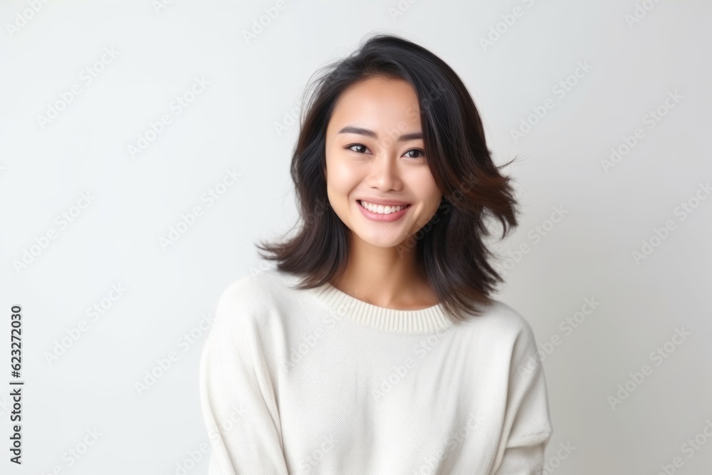 Portrait of a beautiful young asian woman smiling on white background Portrait of a beautiful young asian woman smiling on white background