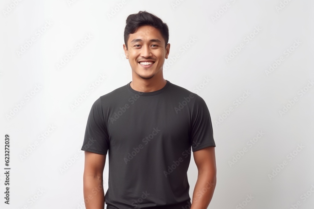 Portrait of handsome asian man in black t-shirt on white background Portrait of handsome asian man in black t-shirt on white background