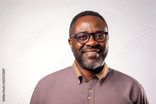 Portrait of a happy african american man wearing glasses. © Anne Schaum