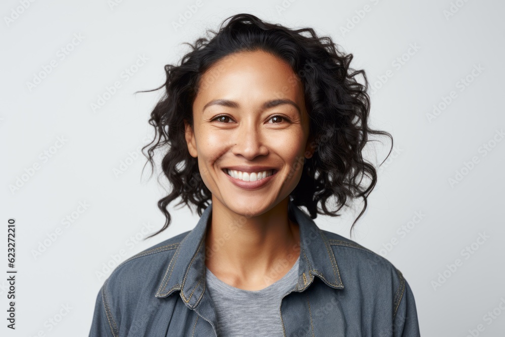 Portrait of a smiling young woman looking at camera over white background Portrait of a smiling young woman looking at camera over white background