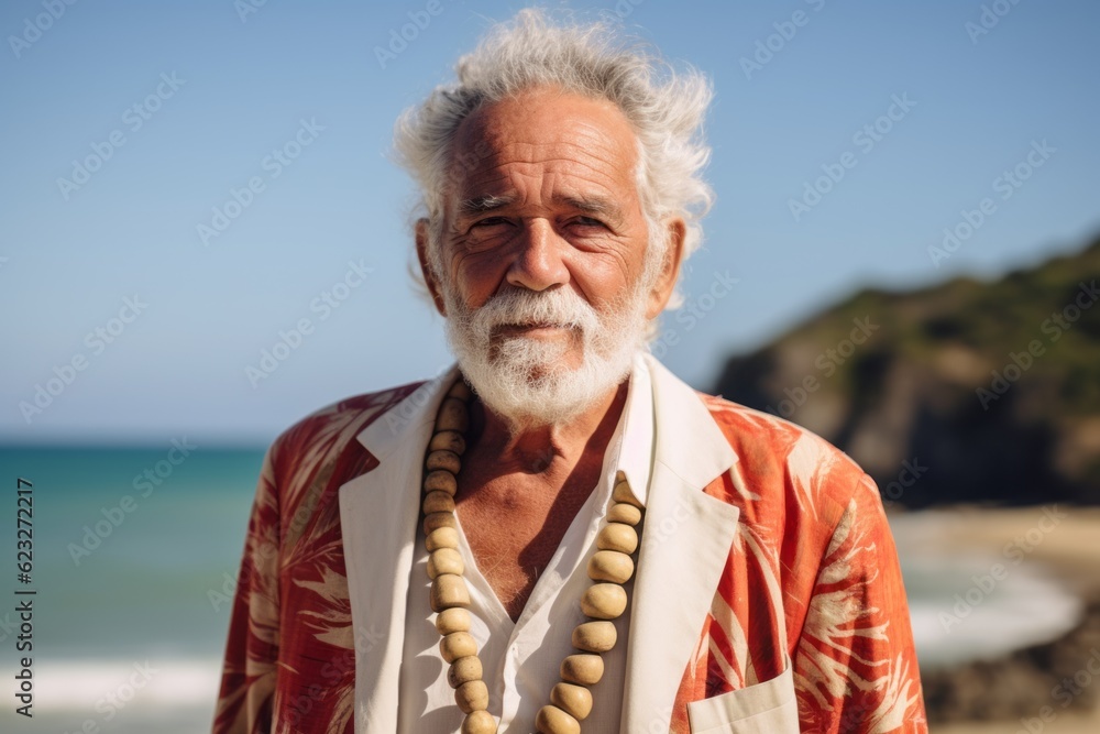 Portrait of senior man standing by the sea on a sunny day