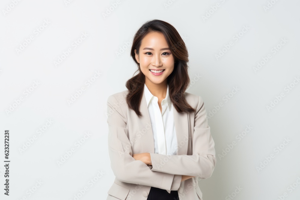 Portrait of a smiling businesswoman standing with arms crossed on white background Portrait of a smiling businesswoman standing with arms crossed on white background