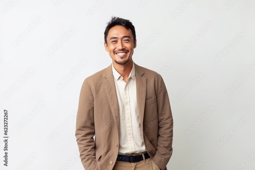 Portrait of a happy young asian man smiling against white background Portrait of a happy young asian man smiling against white background