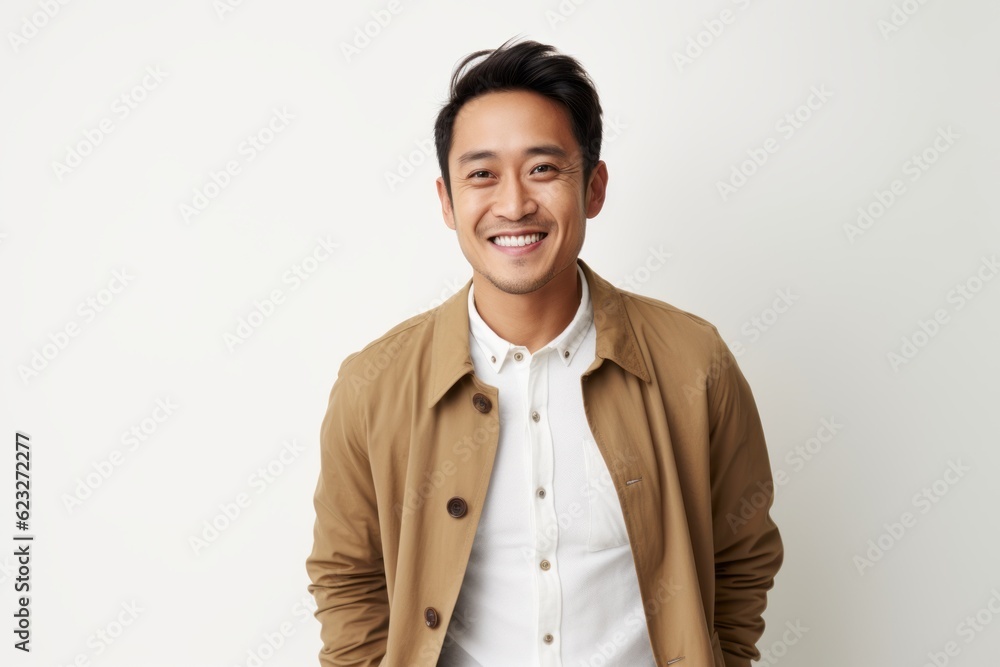 Portrait of a smiling young asian man standing against white background Portrait of a smiling young asian man standing against white background