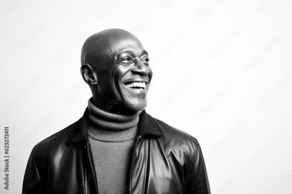 African american man in a leather jacket on a white background. African american man in a leather jacket on a white background.