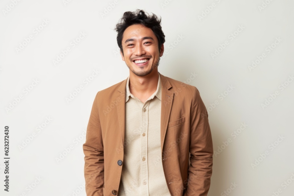 Portrait of a happy young asian man smiling against white background Portrait of a happy young asian man smiling against white background