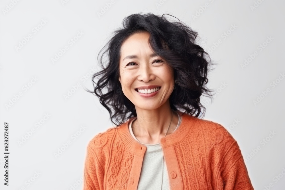 Portrait of a happy mature asian woman smiling over white background Portrait of a happy mature asian woman smiling over white background