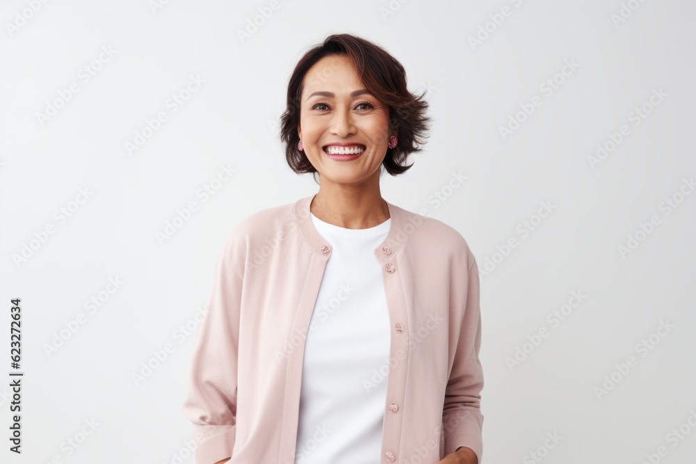 Portrait of smiling businesswoman standing with hand in pocket against white background Portrait of smiling businesswoman standing with hand in pocket against white background