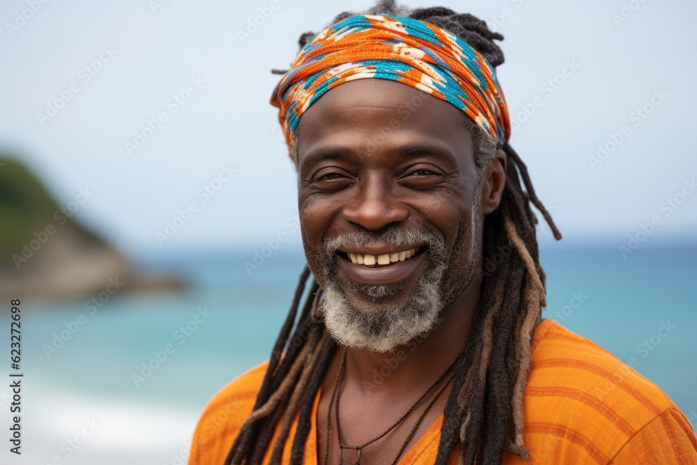Portrait of happy mature African man with dreadlocks on the beach Portrait of happy mature African man with dreadlocks on the beach
