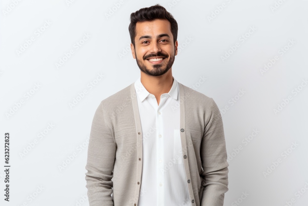 Portrait of young handsome indian man smiling and looking at camera Portrait of young handsome indian man smiling and looking at camera