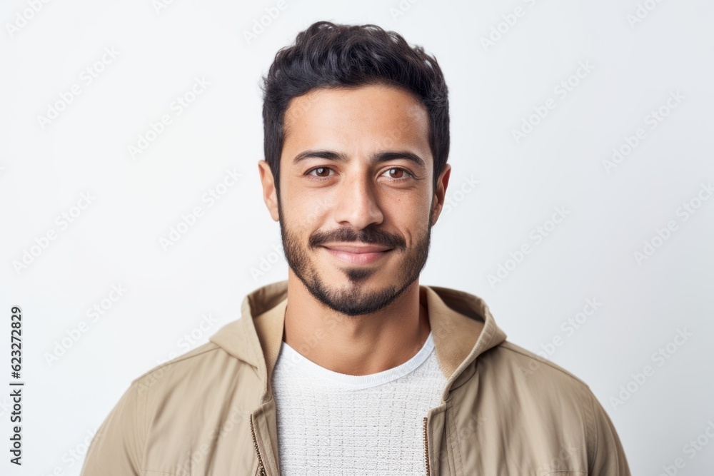 Fototapeta premium Portrait of a handsome young man smiling at camera over white background