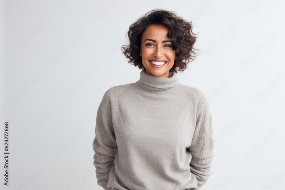 Obraz premium Portrait of a smiling young woman looking at camera isolated on a white background