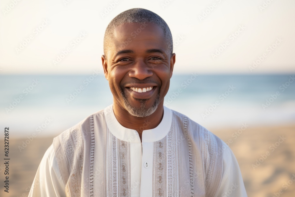 Portrait of smiling african american man standing on the beach Portrait of smiling african american man standing on the beach