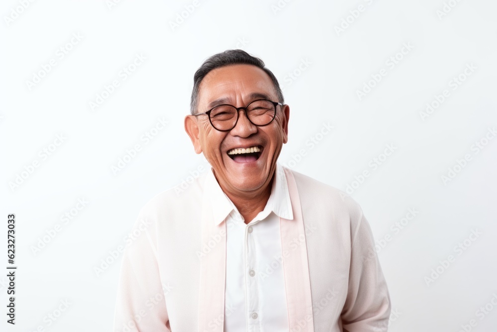 Portrait of happy senior asian man laughing on white background. Portrait of happy senior asian man laughing on white background.