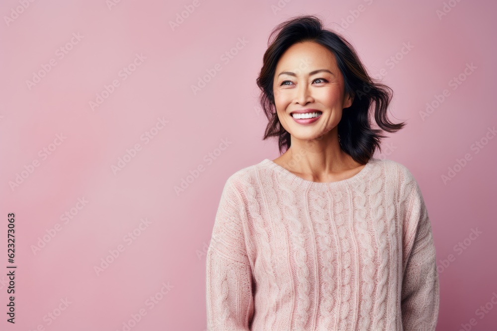 Portrait of a smiling asian woman looking at camera isolated over pink background Portrait of a smiling asian woman looking at camera isolated over pink background