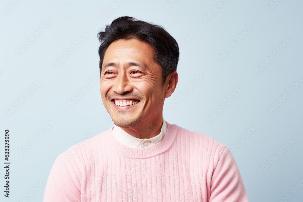 Portrait of a happy Asian man looking at camera over blue background Portrait of a happy Asian man looking at camera over blue background