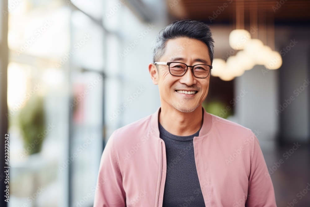 Obraz premium Portrait of a smiling asian man wearing eyeglasses at office